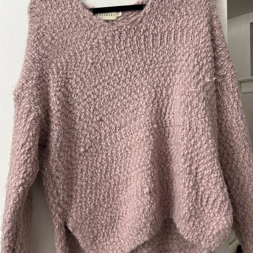 Dreamers Pink Crew Neck Sweater with Textured Knit